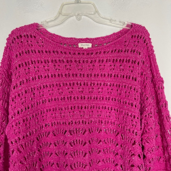Anthropologie Pilcro Crochet Knit Sweater Women's Size S Pullover Pink Crop - Picture 2 of 12